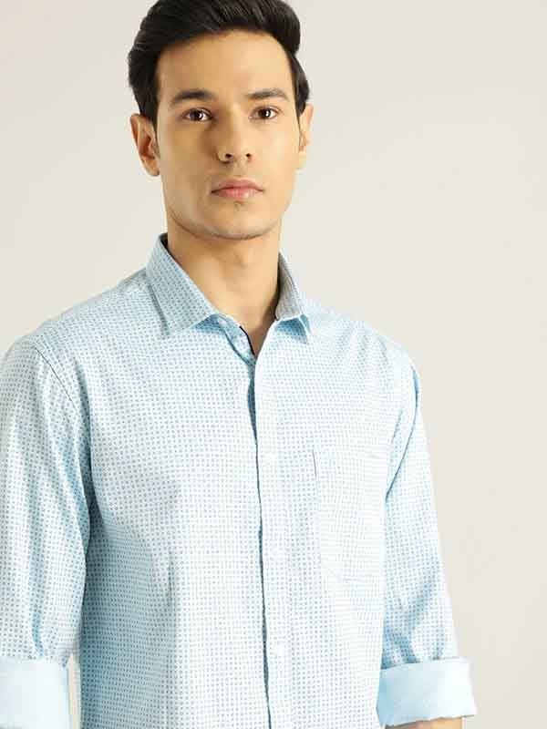 Indian Terrain Men All Over Print Light Blue Shirt